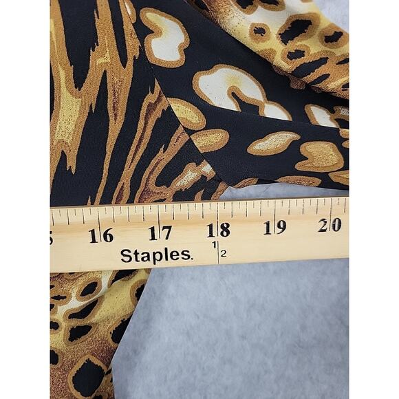 Spense Brown Animal Print LS Faux Wrap V Neck Blouse Women's Large Stretch - Picture 9 of 11